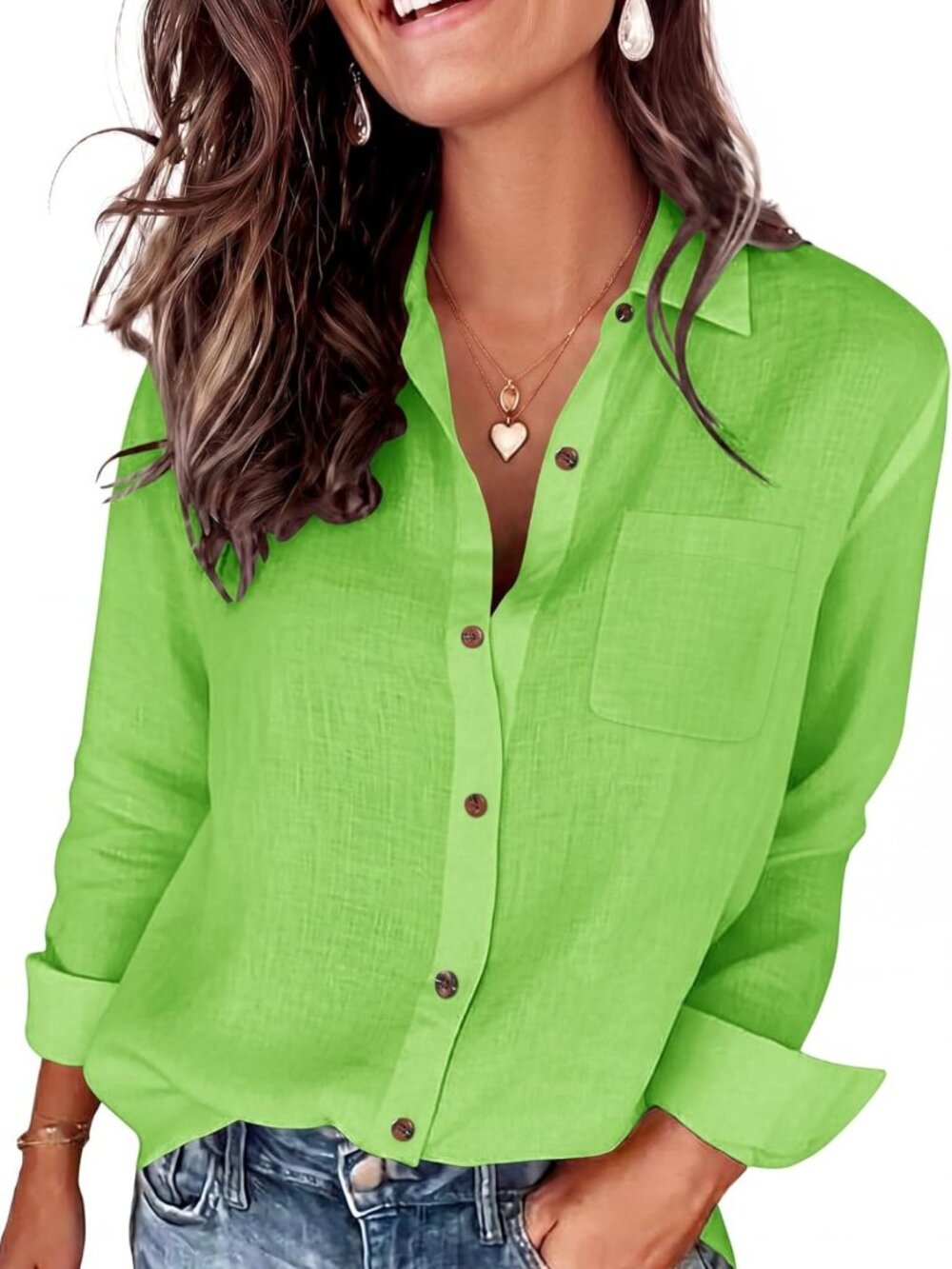 Stylish Women's Long Sleeve Cotton Linen Button-Down Shirt with Pocket - Casual